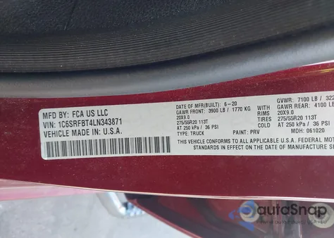 2020 Ram 1500 Big Horn 4X4 6'4 Box from USA, damaged, VIN 1C6SRFBT4LN343871